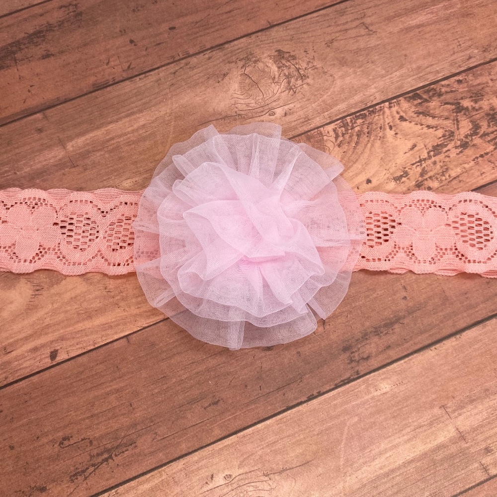 Baby Girls Headband-Cute Pink Lace HeadBand with One Silk Flower